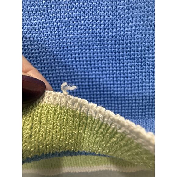 St John Yellow Label Santana Knit Sleeveless Top M Blue Green Wool Blend Preppy - Picture 8 of 13